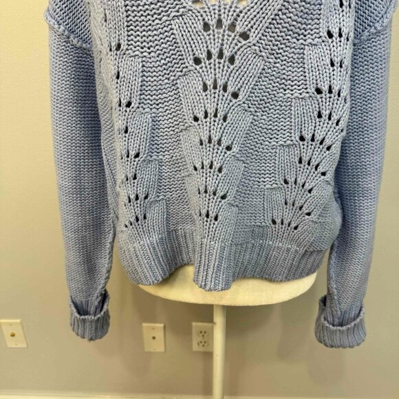 Free People Women's Bell Song Pullover Cropped Sweater Cotton Blend Blue Medium - Picture 3 of 13